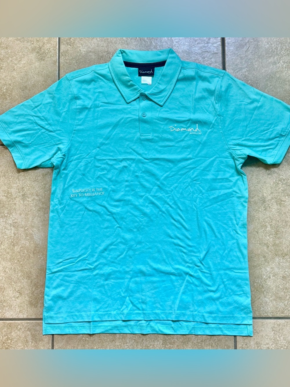 Diamond Supply Co. Men's Polo Size Medium Teal Embroidered New FAST SHIPPING